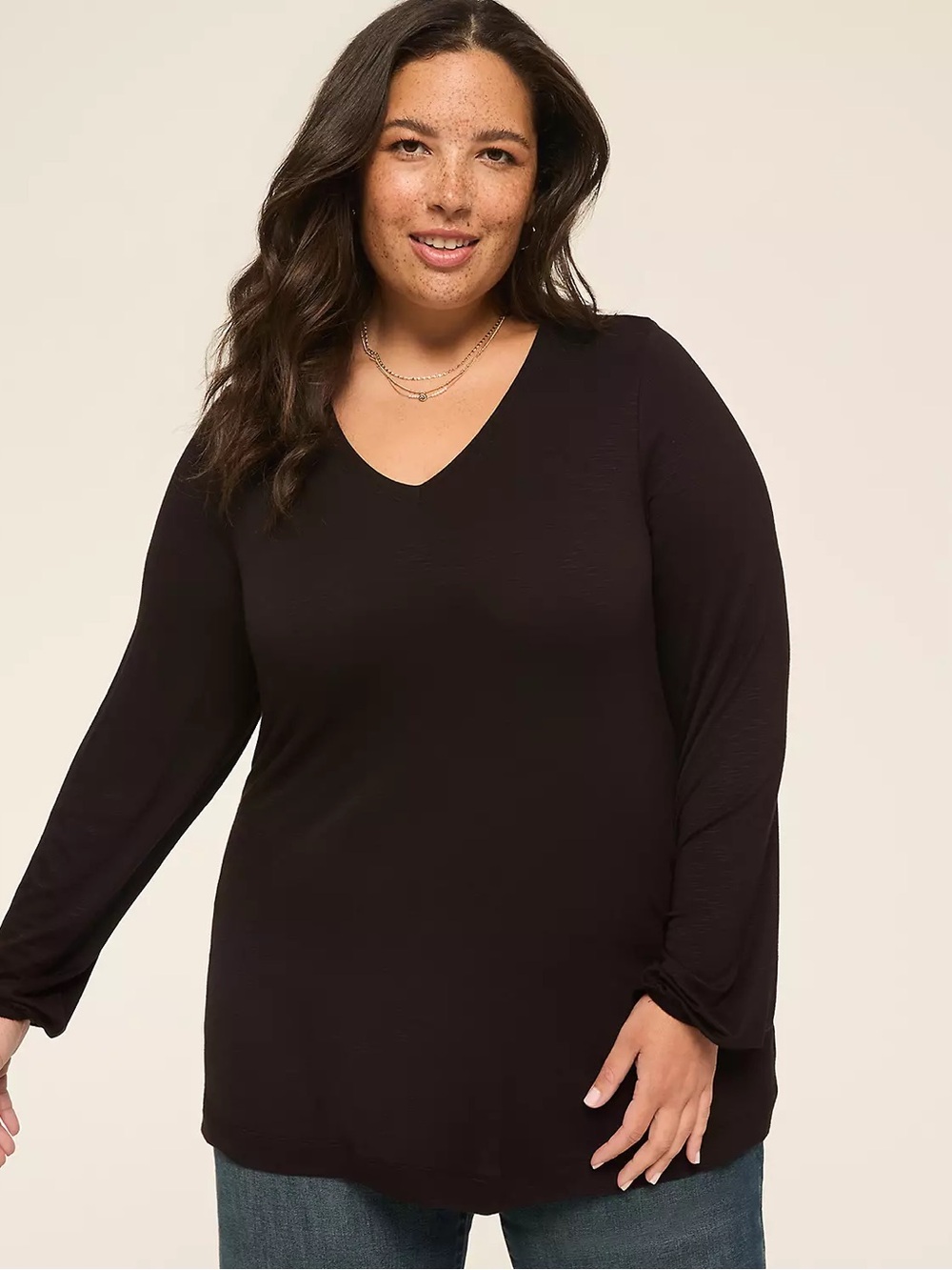 Lane Bryant Black V-Neck Long Sleeve Top